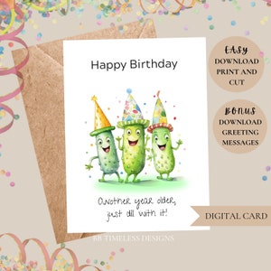 Sottaceti stampabili Buon Compleanno Biglietto d'auguri, Biglietto di compleanno divertente Gherkin, Biglietto marito, Biglietto d'auguri fidanzato, Biglietto carino, Scarica 5 x 7