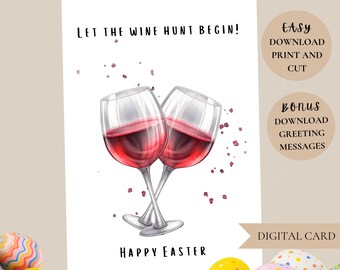 Tarjeta de felicitación de Pascua, caza de vino divertida, tarjeta imprimible de Pascua, tarjeta de Pascua digital, tarjeta humorística imprimible, tarjeta de Pascua divertida descargar 5 x 7