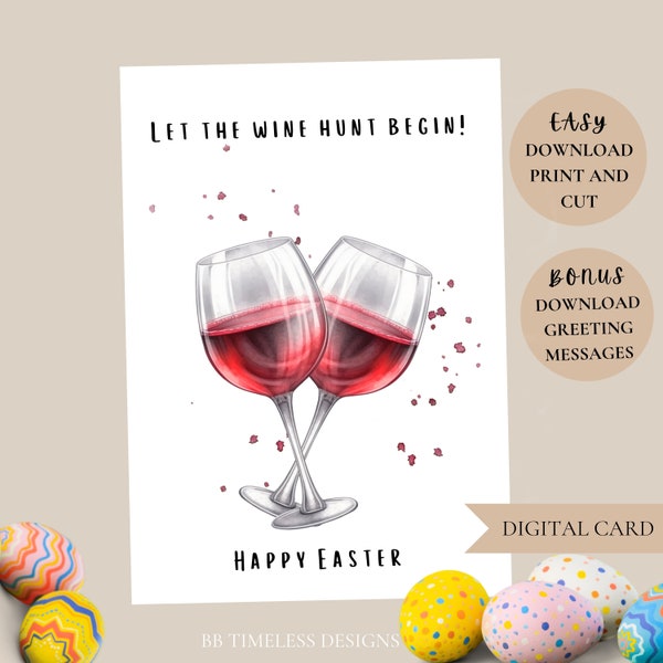 Easter Greeting Card, Funny Wine Hunt, Easter Printable Card, Digital Easter Card, Humorous Card Printable, Funny Easter Card download 5 x 7