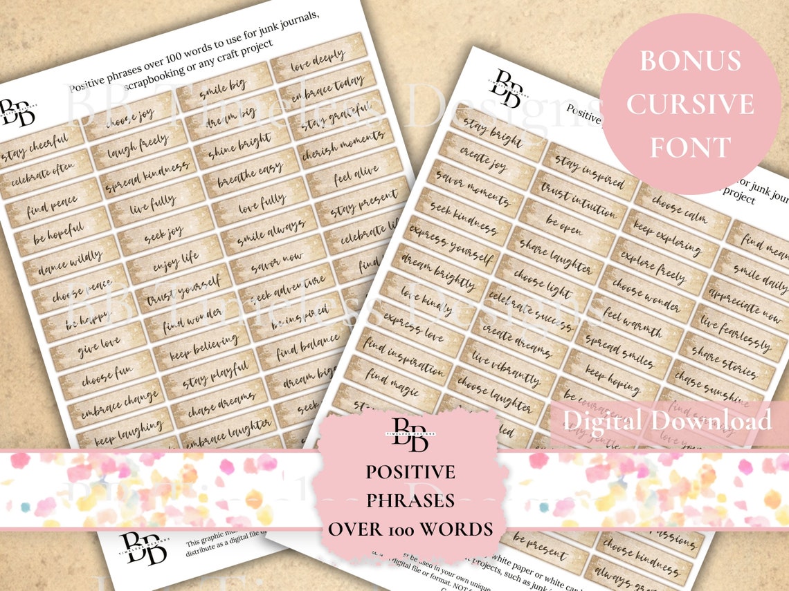 Inspiring Journal Words, 100 Printables for Junk Journals, Scrapbooking ...