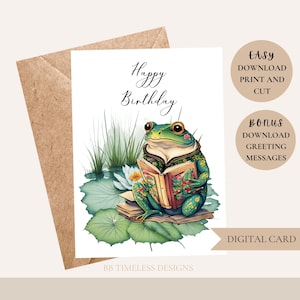 Carte de joyeux anniversaire grenouille imprimable, carte de voeux grenouille, carte de printemps, cartes de joyeux anniversaire, amoureux des animaux, heureux, téléchargement numérique 5 x 7