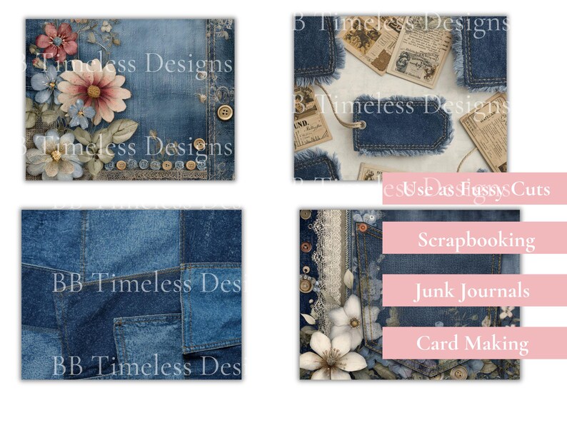 Vintage Denim Junk Journal Printable Kit – Denim & Lace Background ...