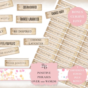 Positive Journal Words: Printable Ephemera Pack (PDF & JPG)