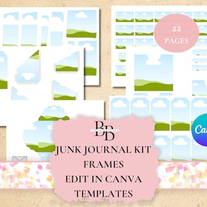 Junk Journal Kit, Canva Junk Journal Templates, Canva Frames Kit Junk Journal Pages, Folio Templates Canva Ephemera template, Tag Templates