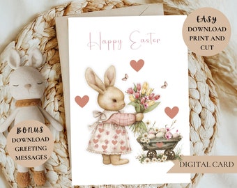 Easter Greeting Card, Girl Easter Printable Card, Digital Easter card for Girls, Card Digital, First Easter 2024, Easter Card download 5 x 7