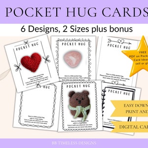 Modèle imprimable de cartes de câlin de poche, impression de cartes de poche de support, coeur de câlin de poche, étiquette de câlin de poche, câlin imprimable pour le crochet, câlin de poche d'ours