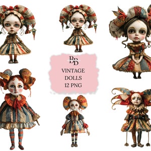 Vintage Doll Clipart: Circus Style PNG, JPG (Digital Download)