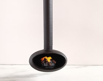 Dollhouse Hanging Fireplace 1:12, Modern Black Miniature Fireplace, Suspended Retro Fireplace, Working Flickering Fire