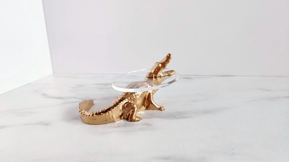 Modern dollhouse crocodile glass table. Gold metallic luxury design coffeetable. Animal furniture. Funky glamour contemporary style 1:12 by MiniaturesbyMoon