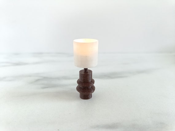 Modern dollhouse table lamp. Design base and lampshade working LED. Miniature lighting 1:12 1/12. Table lamp. Wireless lamp warm white brown by MiniaturesbyMoon