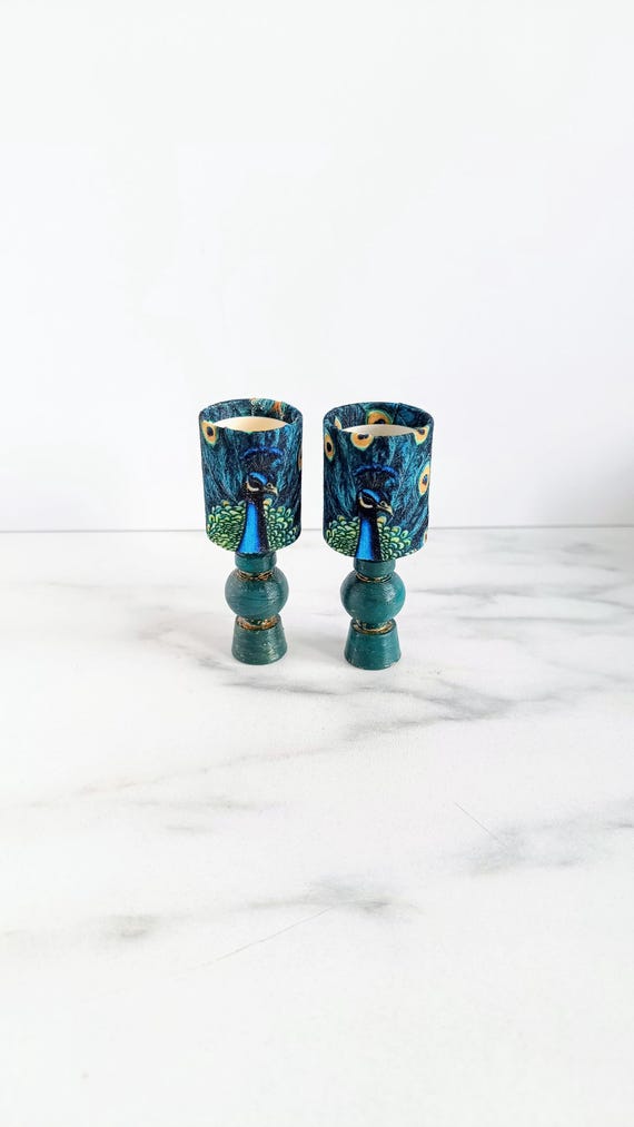 Working 1:12 Dollhouse Lamp, Miniature Table Lamp, Battery Operated Light, Peacock handmade Fabric Shade with Teal Enamel Base. Bird, animal by MiniaturesbyMoon