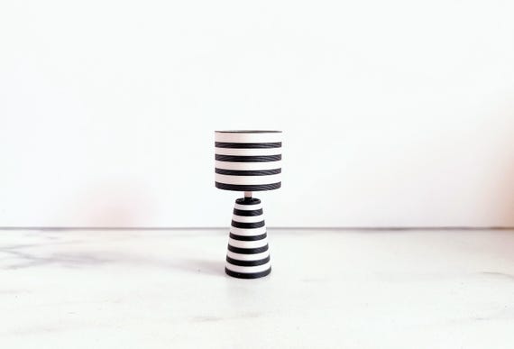 Modern dollhouse table lamp funky decor. Black white striped working light. Miniature lighting 1:12. Tablelamp. Wireless LED lamp battery by MiniaturesbyMoon