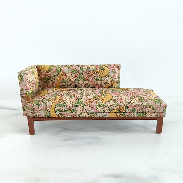 Modern miniature sofa. Art deco print dollhouse sofa. Chaise longue. Lounger. floral print 1:12 1/12 dollhouse furniture handmade upholstered