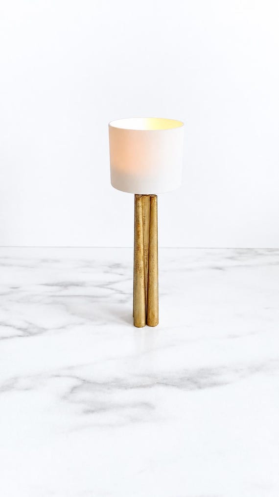 Miniature Floor Lamp 1:12 Dollhouse Standing Lamp Working LED Battery Operated Magnetic. Gold white modern dollhouse miniature deco by MiniaturesbyMoon