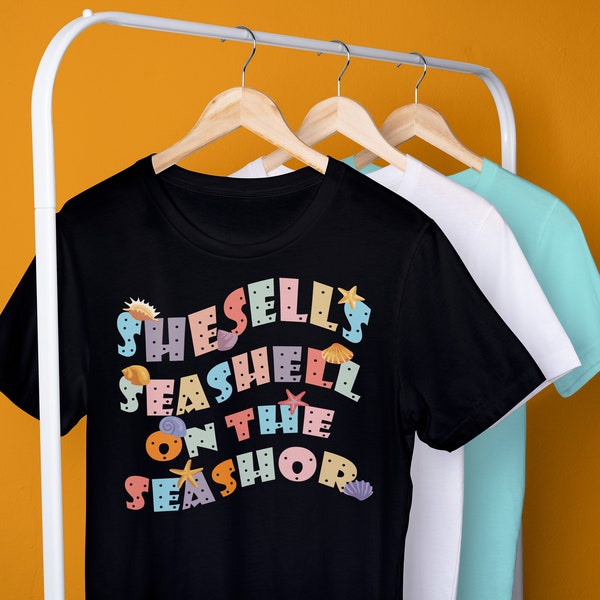 Summer T-shirt Front Design SVG PNG ,She sells seashells on the seashore ,Vacation Ocean Vibes