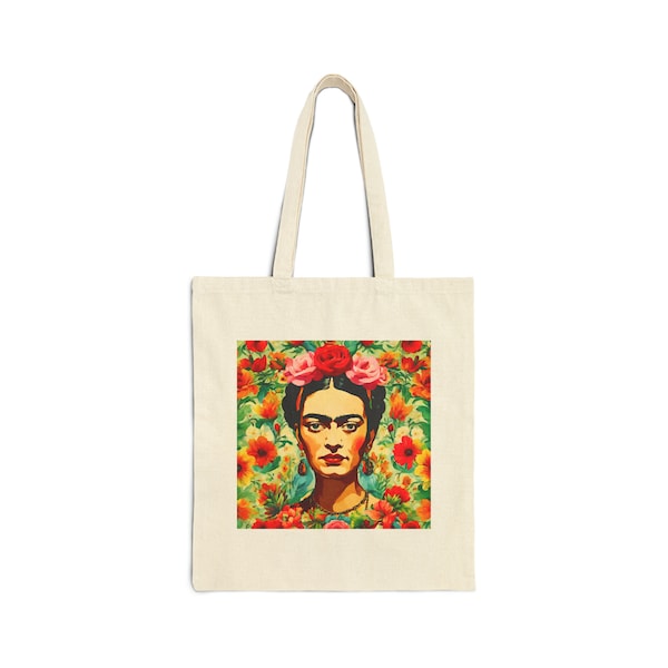 Frida Kahlo Mexican Floral Folkart Cotton Canvas Tote Bag