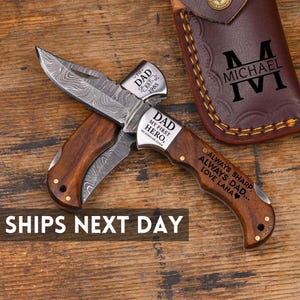 Personalized Damascus Knife – Father’s Day Gift for Dad – Custom Engraved Knife – Hunting Knife Gift – Gift for Him –Unique Gift for Husband