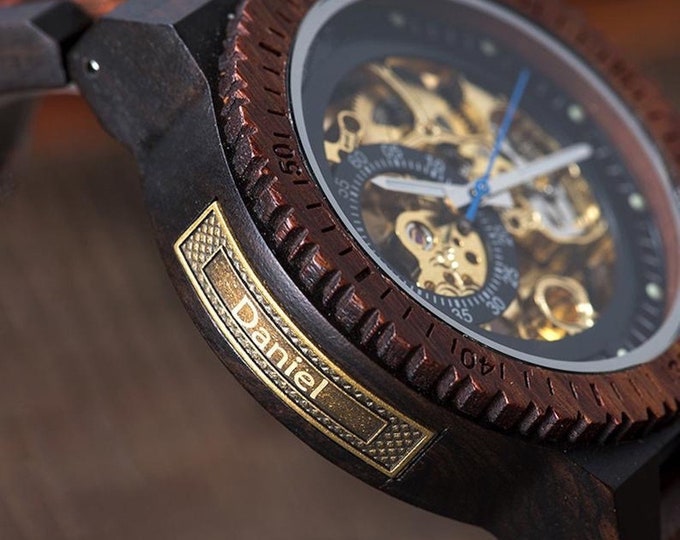 ENGRAVED WOODEN WATCH - Mechanical Watch - Automatic Wood watches - Personalized Watch for Men -Steampunk Watch - Anniversary Gift jewelry