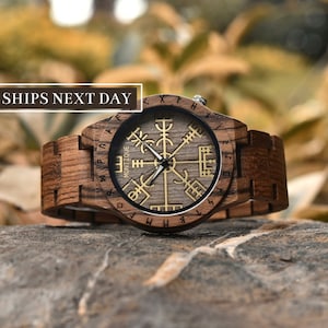 ENGRAVED WOOD WATCH - Wooden Watches - Viking Watch - Anniversary Gift For Him - Helm of Awe - Personalised Watches - Couple Gift - Birthday