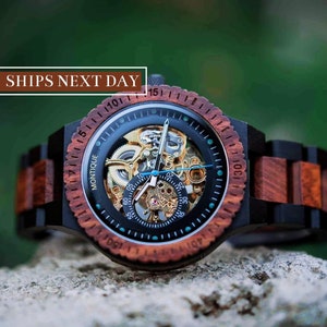 ENGRAVED WOODEN WATCH - Mechanical Watch - Automatic Wood watches - Personalized Watch for Men -Steampunk Watch - Anniversary Gift jewelry