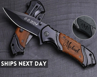 PERSONLIG KNIV - Anpassad fickkniv - Jubileumspresent - Knivgravyr - Bröllopskniv - Anpassad kniv - Present till make, pappa, honom