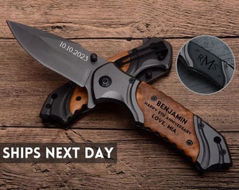 Jubiläumsgeschenk für ihn, Jubiläumsgeschenk aus Holz für ihn, personalisiertes Messer, Jubiläumsgeschenke aus Holz für Männer, Ehemann graviertes Messer