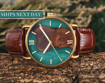 ENGRAVED WOOD WATCH - First Anniversary Gift For Husband - Resin Wooden Watch For Men - Birthday Gift For Him - Groomsmen Gifts Personalized
