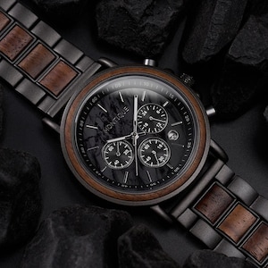 Gegraveerd notenhouten horloge voor echtgenoot - 1e verjaardagscadeau voor vriend - gepersonaliseerd aangepast marmeren houten cadeau voor hem - huwelijkscadeau heren