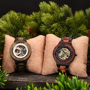 ENGRAVED WOODEN WATCH - Mechanical Watch - Automatic Wood watches - Personalized Watch for Men -Steampunk Watch - Anniversary Gift jewelry