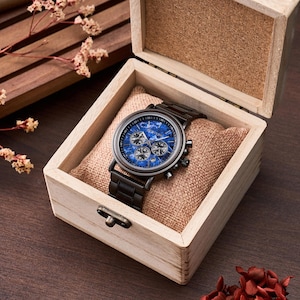 Engraved Walnut Mens Watch - 1st Anniversary Gift For Husband - Personalized Custom Marble Wooden Watch For Him - Groomsmen Wedding Watches