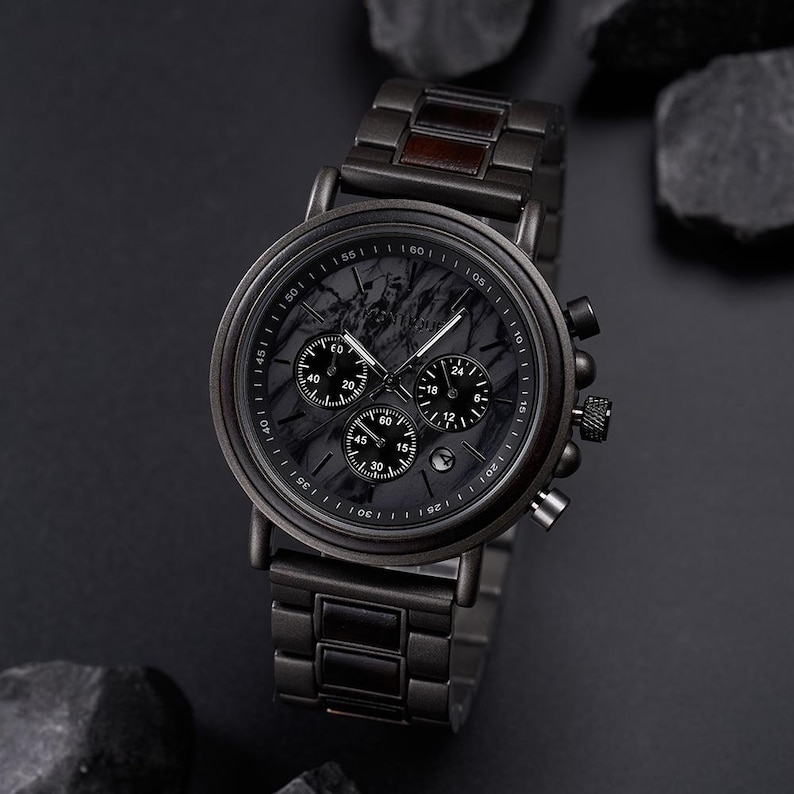 Engraved Watch for Husband - 1st Anniversary Gift For Father - Personalized Marble Wooden Watch For Him - Boyfriend Gift - Groomsmen Gifts