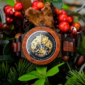 ENGRAVED WOODEN WATCH - Mechanical Watch - Automatic Wood watches - Personalized Watch for Men -Steampunk Watch - Anniversary Gift jewelry