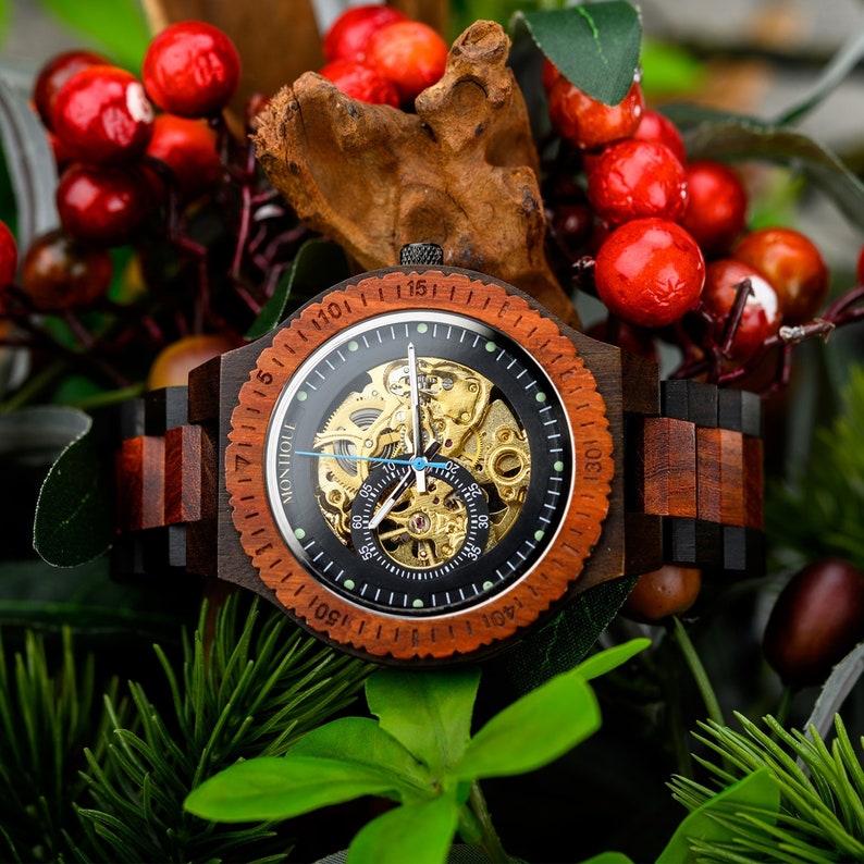ENGRAVED WOODEN WATCH - Mechanical Watch - Automatic Wood watches - Personalized Watch for Men -Steampunk Watch - Anniversary Gift jewelry