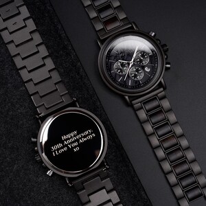 ENGRAVED EBONY WATCH - First Fathers Day Gift - Personalized Anniversary Gift - Wooden Watch For Men - Boyfriend Birthday Gift - Groomsmen Gifts