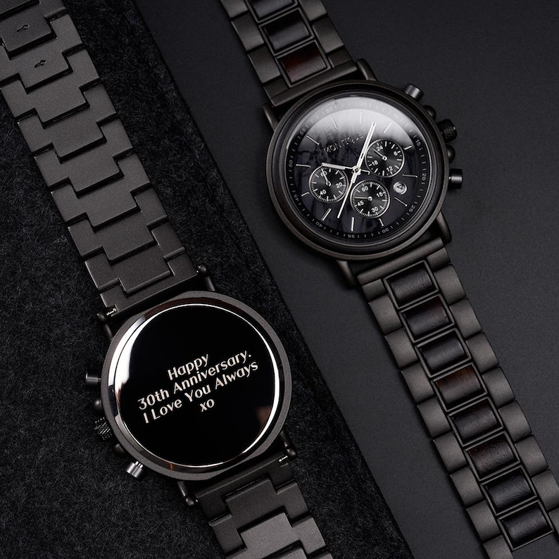 ENGRAVED EBONY WATCH - First Fathers Day Gift - Personalized Anniversary Gift - Wooden Watch For Men - Boyfriend Birthday Gift - Groomsmen Gifts