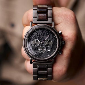 ENGRAVED EBONY WATCH - First Fathers Day Gift - Personalized Anniversary Gift - Wooden Watch For Men - Boyfriend Birthday Gift - Groomsmen Gifts