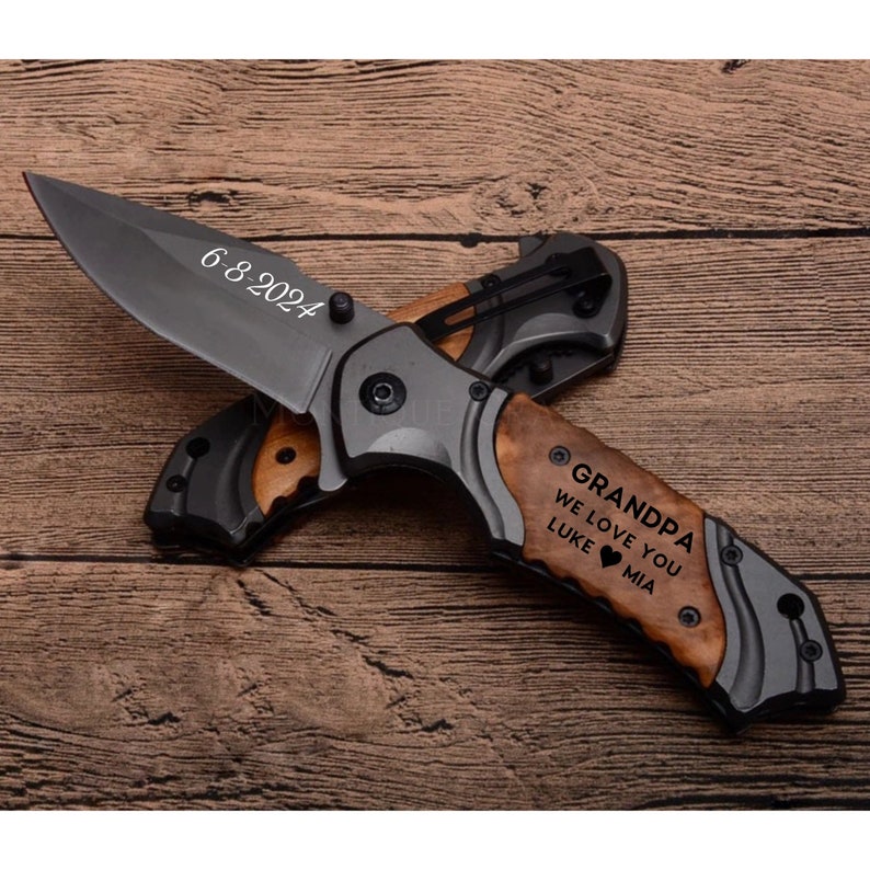 5th anniversary gift for him, Wooden anniversary gift for him, Personalized Knife, wooden anniversary gifts for man, engraved knife image 9