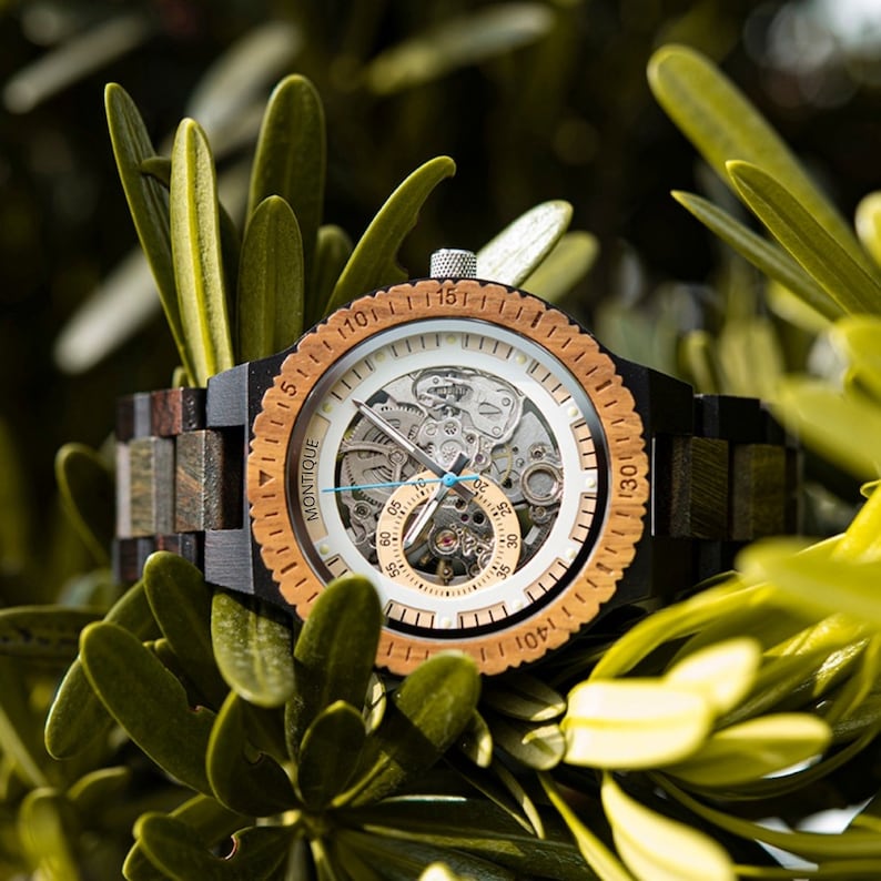 ENGRAVED WOODEN WATCH - Mechanical Watch - Automatic Wood watches - Personalized Watch for Men -Steampunk Watch - Anniversary Gift jewelry