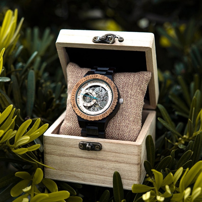 ENGRAVED WOODEN WATCH - Mechanical Watch - Automatic Wood watches - Personalized Watch for Men -Steampunk Watch - Anniversary Gift jewelry