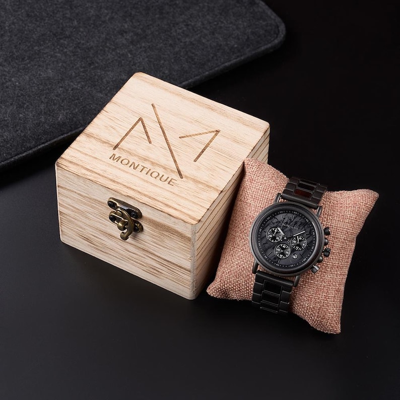 ENGRAVED EBONY WATCH - First Fathers Day Gift - Personalized Anniversary Gift - Wooden Watch For Men - Boyfriend Birthday Gift - Groomsmen Gifts