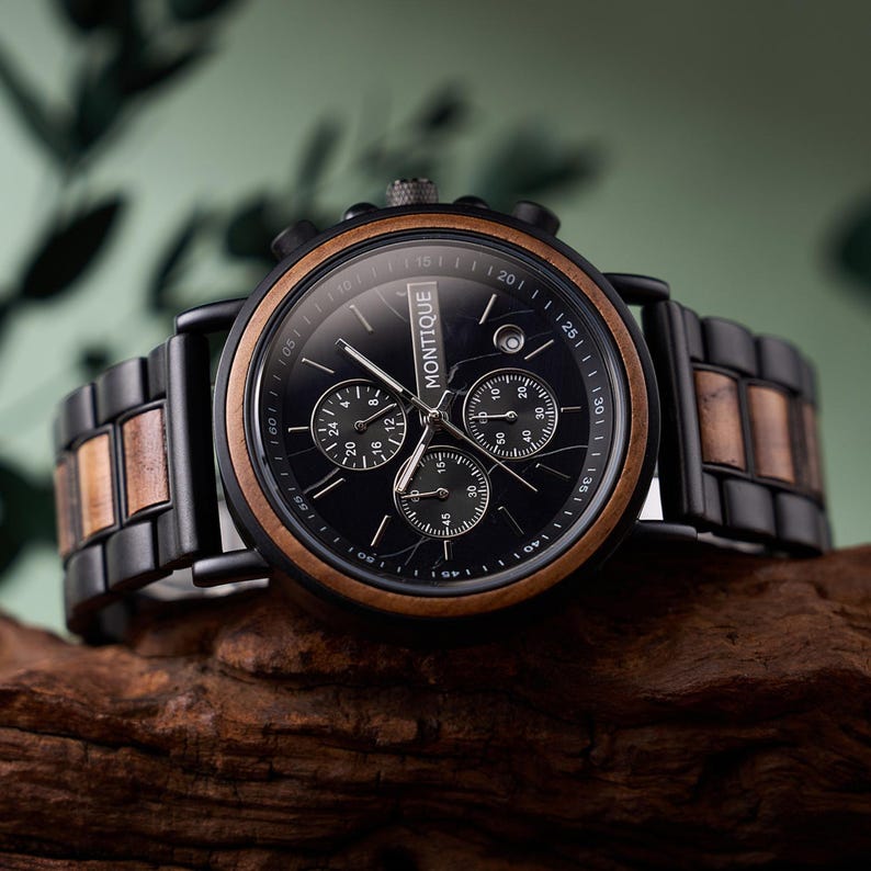 Custom Engraved Wooden Watch – Personalized Marble Watch Gift for Dad, Husband, Men - 1st Father's Day, Birthday, 5th Anniversary Present