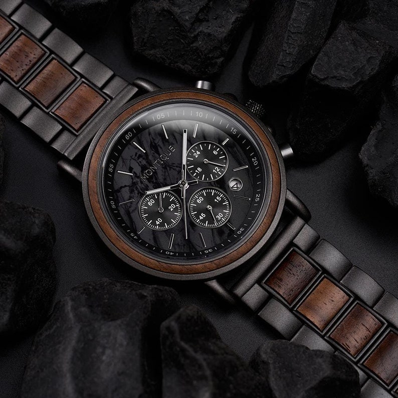 Engraved Watch for Husband - 1st Anniversary Gift For Father - Personalized Marble Wooden Watch For Him - Boyfriend Gift - Groomsmen Gifts