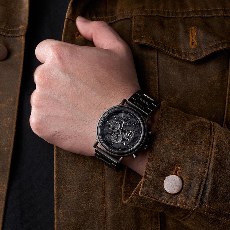 ENGRAVED EBONY WATCH - First Fathers Day Gift - Personalized Anniversary Gift - Wooden Watch For Men - Boyfriend Birthday Gift - Groomsmen Gifts
