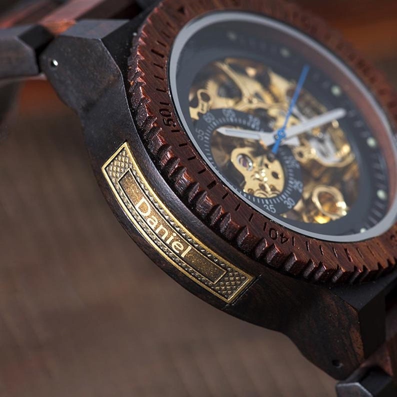 ENGRAVED WOODEN WATCH - Mechanical Watch - Automatic Wood watches - Personalized Watch for Men -Steampunk Watch - Anniversary Gift jewelry