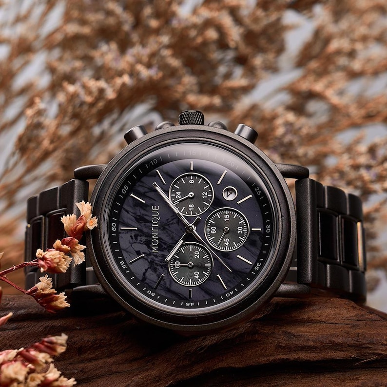 ENGRAVED EBONY WATCH - First Fathers Day Gift - Personalized Anniversary Gift - Wooden Watch For Men - Boyfriend Birthday Gift - Groomsmen Gifts