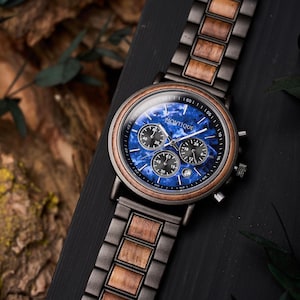 Engraved Walnut Watch for Husband - 1st Anniversary Gift For Boyfriend - Personalized Custom Marble Wooden Gift For Him - Mens Wedding Gift image 12