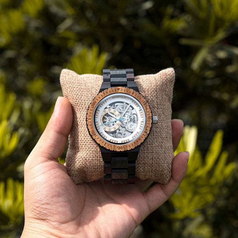 ENGRAVED WOODEN WATCH - Mechanical Watch - Automatic Wood watches - Personalized Watch for Men -Steampunk Watch - Anniversary Gift jewelry