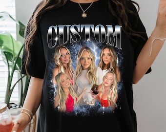 Custom Girlfriend Bootleg T-Shirt, Boyfriend Gift Tee, Bachelorette Party Shirt, Personalized Birthday gf Gift, Change Design Portrait Here