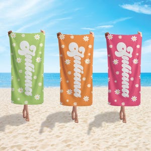 Daisy Personalized Beach Towel, Groovy Custom Pool Towel, Bachelorette Bridesmaid Gifts, Kids Beach Towel, Kids Custom Name Pool Towels
