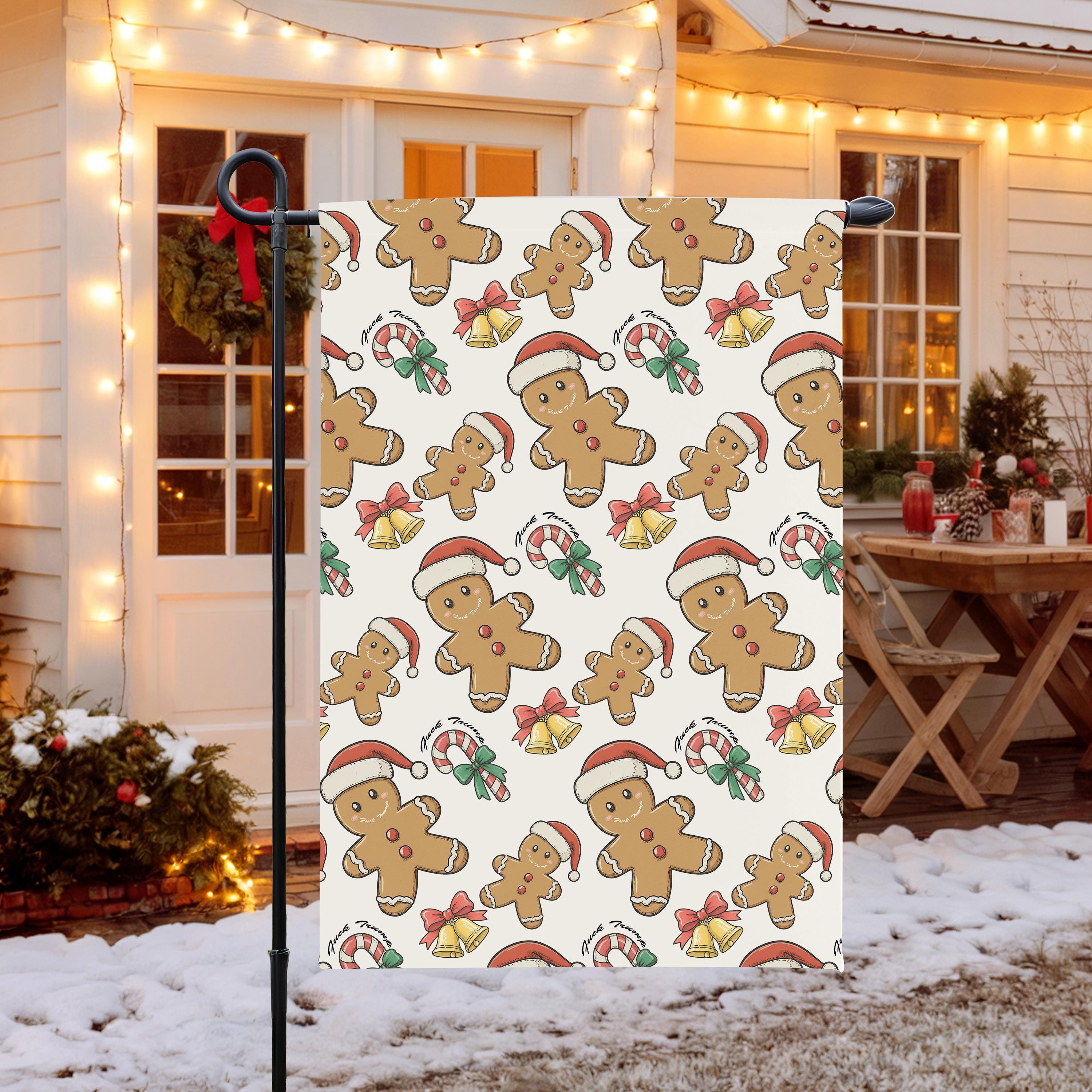 Discover Subtle F*ck Trump Gingerbread Xmas Garden Flag, Festive Holiday Outdoor Decor, Candy Cane Yard Flag, Winter Porch Decor, Xmas Lawn Banner